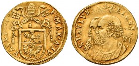 Paolo V (Camillo Borghese), 1605-1621. Scudo anno IV, AV 3,31 g. PAVLVS V – P MAX A IV Stemma sormontato da triregno e chiavi decussate. Rv. S PAVLVS ...