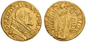 Gregorio XV (Alessandro Ludovisi), 1621-1623. Scudo anno II, AV 3,31 g. GREGORIVS XV P MA Busto con piviale a fiorami a d.; sotto, nel taglio del brac...