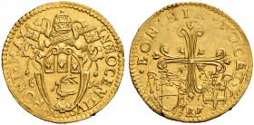 Innocenzo X (Giovanni Battista Pamphilj), 1644-1655. Bologna. Quadrupla 1654, AV 13,10 g. INNOCENTIVS – X PONT MAX Stemma sormontato da triregno e chi...