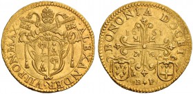 Alessandro VII (Fabio Chigi), 1655-1667. Bologna. Quadrupla 1661, AV 13,13 g. ALEXANDER VII PON MAX Stemma sormontato da triregno e chiavi decussate. ...
