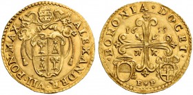 Alessandro VII (Fabio Chigi), 1655-1667. Bologna. Doppia 1655, AV 6,55 g. ALEXANDER VII PON MAX Stemma sormontato da triregno e chiavi decussate. Rv. ...