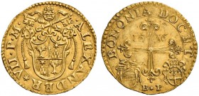 Alessandro VII (Fabio Chigi), 1655-1667. Bologna. Scudo 1656, AV 3,27 g. ALEXANDER VII P M Stemma sormontato da triregno e chiavi decussate. Rv. BONON...