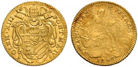 Clemente XIII (Carlo Rezzonico), 1758-1769. Zecchino anno IV/1762, AV 3,41 g. CLEM XIII – PONT M A IV Stemma sormontato da triregno e chiavi decussate...