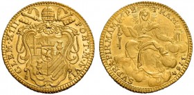 Clemente XIII (Carlo Rezzonico), 1758-1769. Zecchino anno VI/1764, AV 3,41 g. CLEM XIII – PONT M A VI Stemma sormontato da triregno e chiavi decussate...