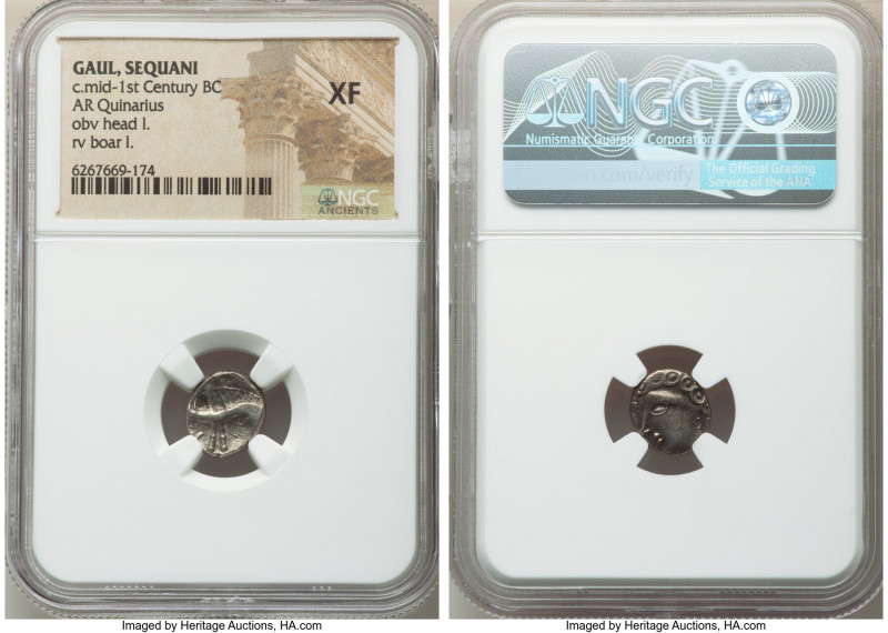 CENTRAL GAUL. Sequani. Ca. mid-1st century BC. AR quinarius (12mm, 11h). NGC XF....