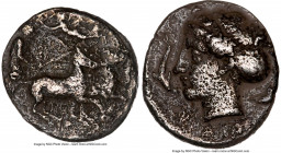 SICILY. Syracuse. Second Democracy (ca. 466-405 BC). AR hemidrachm (14mm, 1.94 gm, 1h). NGC VF 4/5 - 2/5, Fine Style. Signed by Euainetos, ca. 410-405...