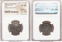 THRACE. Byzantium. Ca. 3rd century BC. AE (25mm, 12h). NGC Choice VF, countermark. Alliance with Chalcedon. Veiled head of Demeter right, wearing grai...