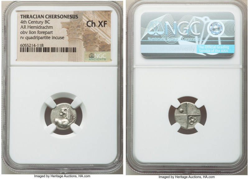 THRACE. Chersonesus. Ca. 4th century BC. AR hemidrachm (13mm). NGC Choice XF. Pe...