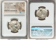 ATTICA. Athens. Ca. 455-440 BC. AR light-weight specimen tetradrachm (25mm, 16.94 gm, 4h). NGC Choice XF 5/5 - 4/5. Late transitional issue. Head of A...