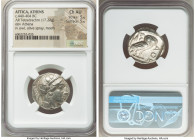 ATTICA. Athens. Ca. 440-404 BC. AR tetradrachm (24mm, 17.22 gm, 7h). NGC Choice AU 5/5 - 5/5. Mid-mass coinage issue. Head of Athena right, wearing ea...