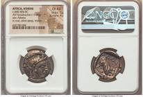 ATTICA. Athens. Ca. 440-404 BC. AR tetradrachm (25mm, 17.09 gm, 10h). NGC Choice AU 5/5 - 4/5. Mid-mass coinage issue. Head of Athena right, wearing e...