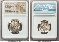 ATTICA. Athens. Ca. 440-404 BC. AR tetradrachm (24 mm, 17.22 gm, 10h). NGC Choice AU 4/5 - 5/5. Mid-mass coinage issue. Head of Athena right, wearing ...