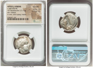 ATTICA. Athens. Ca. 440-404 BC. AR tetradrachm (23mm, 17.19 gm, 4h). NGC Choice AU 4/5 - 4/5. Mid-mass coinage issue. Head of Athena right, wearing ea...
