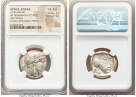 ATTICA. Athens. Ca. 440-404 BC. AR tetradrachm (23mm, 17.22 gm, 9h). NGC Choice AU 3/5 - 4/5. Mid-mass coinage issue. Head of Athena right, wearing ea...