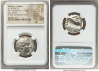 ATTICA. Athens. Ca. 440-404 BC. AR tetradrachm (24mm, 17.13 gm, 8h). NGC AU 4/5 - 4/5. Mid-mass coinage issue. Head of Athena right, wearing earring, ...