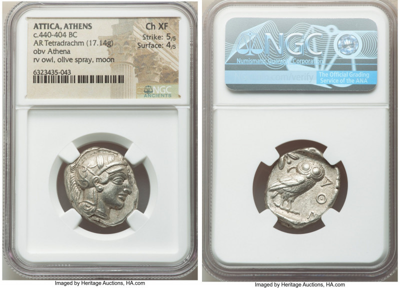 ATTICA. Athens. Ca. 440-404 BC. AR tetradrachm (23mm, 17.14 gm, 1h). NGC Choice ...