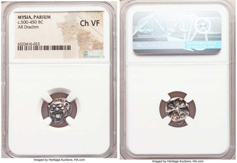 MYSIA. Parium. Ca. 500-450 BC. AR drachm (13mm). NGC Choice VF. Gorgoneion facin...