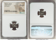 TROAS. Assus. Ca. 500-450 BC. AR drachm (13mm, 6h). NGC Choice XF. Griffin springing left / Head of lion right within incuse square. SNG Arikantürk -;...