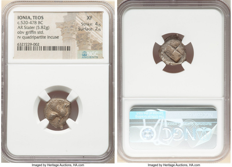 IONIA. Teos. Ca. 520-475 BC. AR stater (16mm, 5.82 gm). NGC XF 4/5 - 2/5. Griffi...