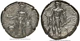 PAMPHYLIA. Side. Ca. 380-333 BC. AR stater (21mm, 10.79 gm, 3h). NGC Choice XF 4/5 - 4/5. Athena standing left, owl left in right hand, left hand on g...