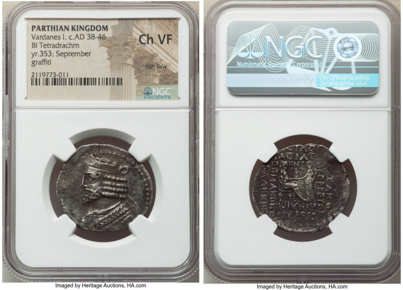 PARTHIAN KINGDOM. Vardanes I (ca. AD 38-46). BI tetradrachm (29mm, 12h). NGC Cho...