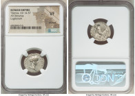 Tiberius (AD 14-37). AR denarius (19mm, 7h). NGC VF, brushed. Lugdunum, AD 18-35. TI CAESAR DIVI-AVG F AVGVSTVS, laureate head of Tiberius right / PON...