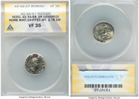 Nero (AD 54-68). AR denarius (17mm, 2.78 gm, 6h). ANACS VF 35, chipped. Rome, AD 65-66. NERO CAESAR-AVGVSTVS, laureate head of Nero right / SALVS, Sal...