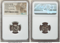Vespasian (AD 69-79). AR denarius (17mm, 3.31 gm, 1h). NGC AU 4/5 - 3/5, Fine Style. Ephesus, AD 71. IMP CAESAR VESPAS AVG COS III TR P P P, laureate ...