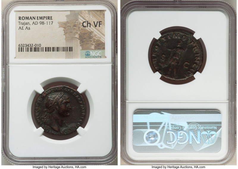 Trajan (AD 98-117). AE as (27mm, 7h). NGC Choice VF. Rome, AD 107-108. IMP CAES ...