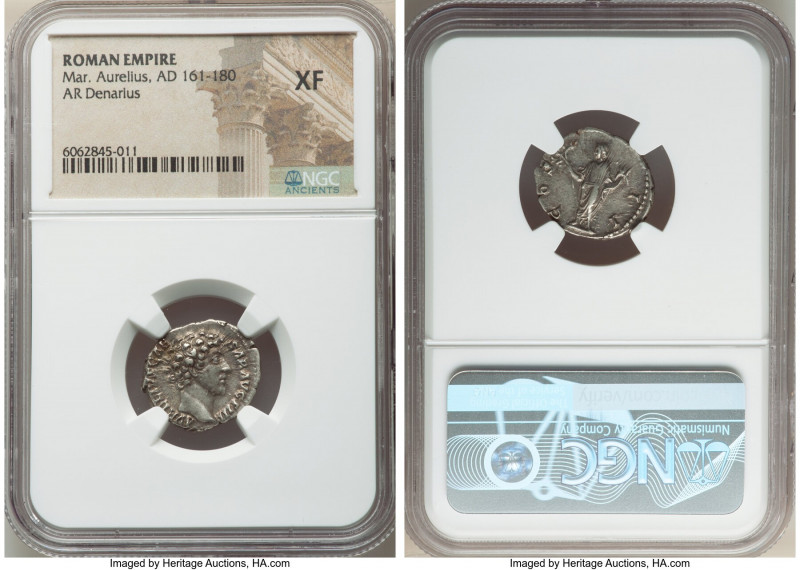 Marcus Aurelius, as Caesar (AD 161-180). AR denarius (18mm, 5h). NGC XF. Rome, A...