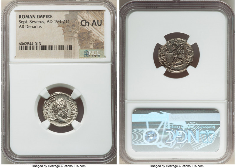 Septimius Severus (AD 193-211). AR denarius (18mm, 5h). NGC Choice AU. Rome, AD ...