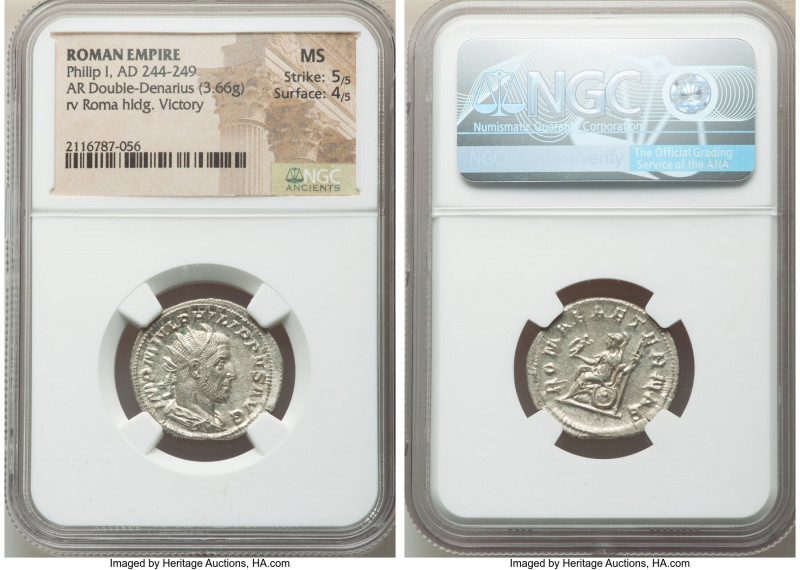 Philip I (AD 244-249). AR antoninianus (23mm, 3.66 gm, 1h). NGC MS 5/5 - 4/5. Ro...