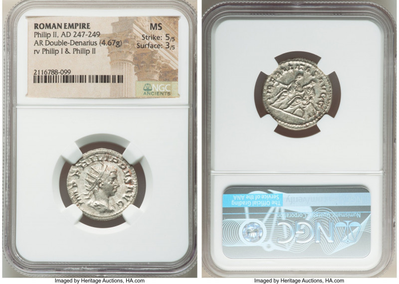 Philip II, as Augustus (AD 247-249). AR antoninianus (22mm, 4.67 gm, 7h). NGC MS...