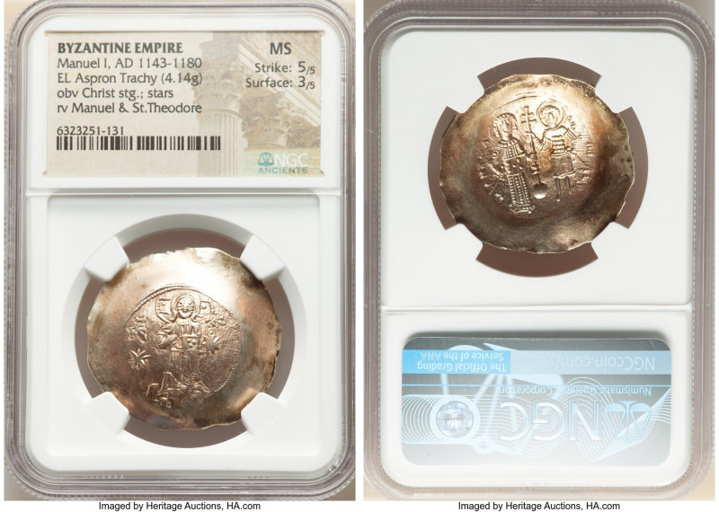 Manuel I Comnenus (AD 1143-1180). EL aspron trachy (32mm, 4.14 gm, 5h). NGC MS 5...