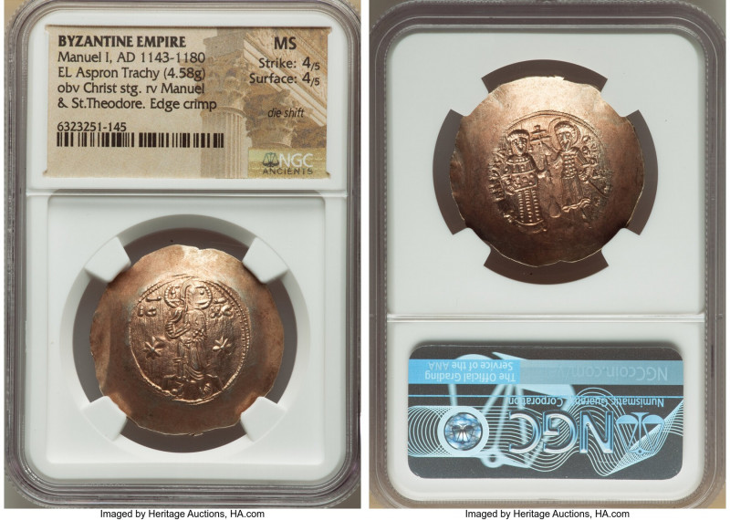 Manuel I Comnenus (AD 1143-1180). EL aspron trachy (31mm, 4.58 gm, 5h). NGC MS 4...