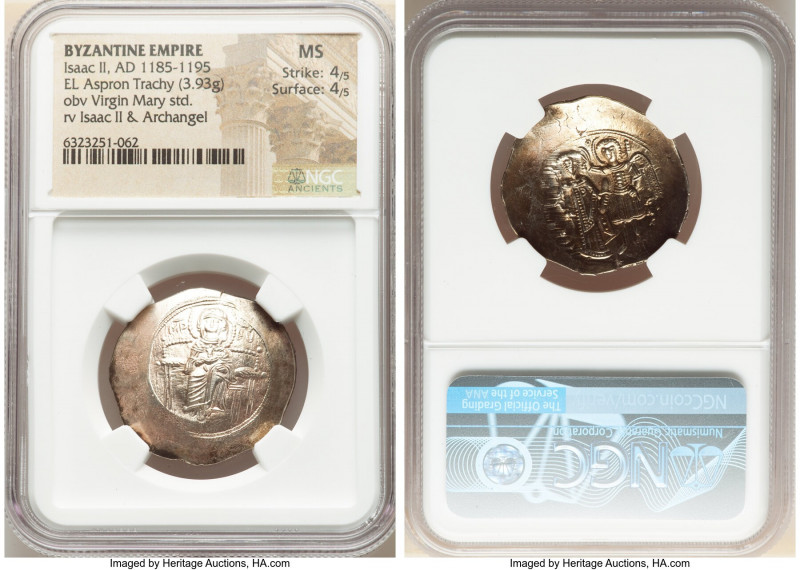 Isaac II Angelus (AD 1185-1195). EL aspron trachy (28mm, 3.93 gm, 5h). NGC MS 4/...