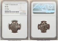 Charles III Cob 2 Reales 1768 P-V/Y VF35 NGC, Potosi mint, KM43, Cal-695. 6.43gm. Precisely struck on a chunky flan, bearing deeply-engraved devices w...