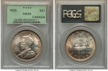 George V Dollar 1935 MS65 PCGS, Royal Canadian mint, KM30. An exquisite Gem Mint State Dollar with silky, lustrous fields. 

HID09801242017

© 2022 He...