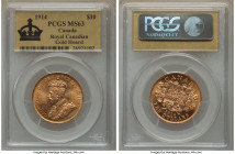 George V gold 10 Dollars 1914 MS63 PCGS, Ottawa mint, KM27. A Choice Mint State coin with defined devices over sunny gold fields. Ex. Royal Canadian G...