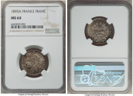 Republic Franc 1895-A MS64 NGC, Paris mint, KM822.1. Ceres head type with deep shades of tone over lustrous surfaces. 

HID09801242017

© 2022 Heritag...