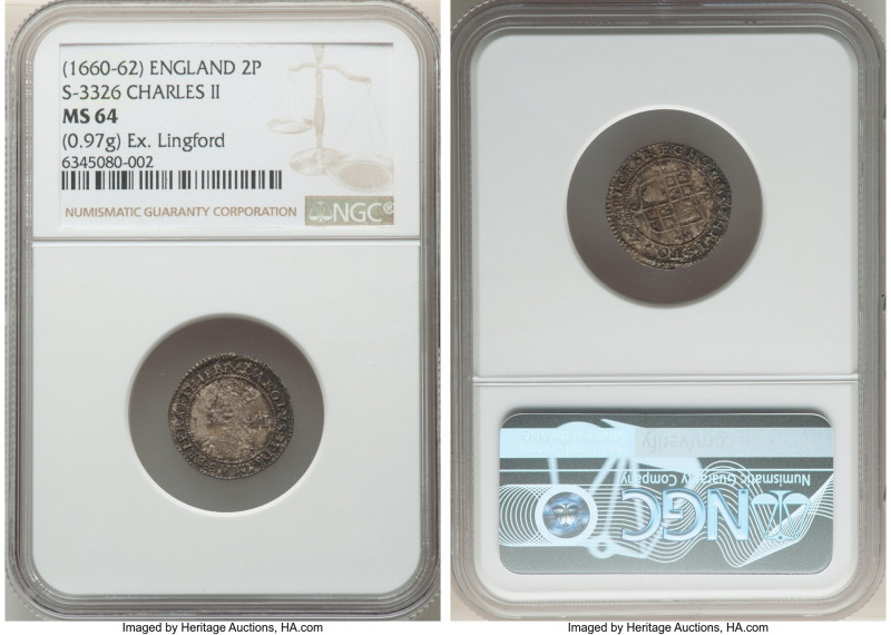 Charles II 2 Pence ND (1660-1662) MS64 NGC, KM401, S-3326. 0.97gm. Ex. Lingford ...
