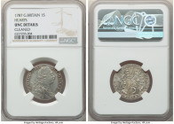 George III Shilling 1787 UNC Details (Cleaned) NGC, KM607.2, S-3746. Hearts within the Hanoverian shield. 

HID09801242017

© 2022 Heritage Auctions |...