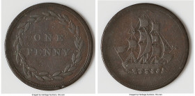 Non-Local copper "Value in a Wreath" Penny Token ND (1813) Fine, Withers-1618. 35mm. 16.82gm. ONE / PENNY within wreath / Ship. 

HID09801242017

© 20...