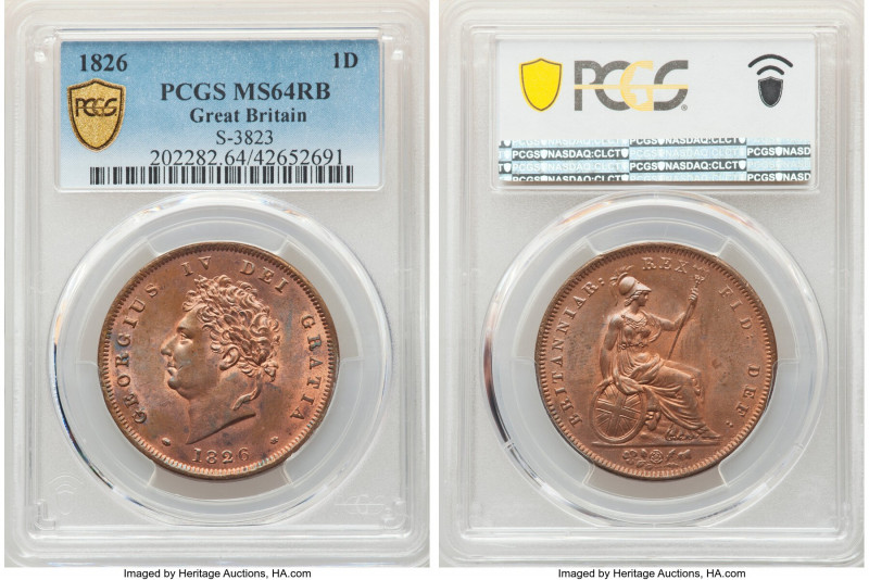 George IV Penny 1826 MS64 Red and Brown PCGS, KM693, S-3823. Lustrous with patch...