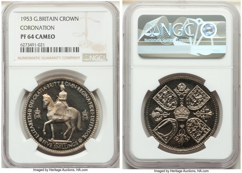 Elizabeth II Proof Crown 1953 PR64 Cameo NGC, KM894, S-4136. Coronation issue. A...