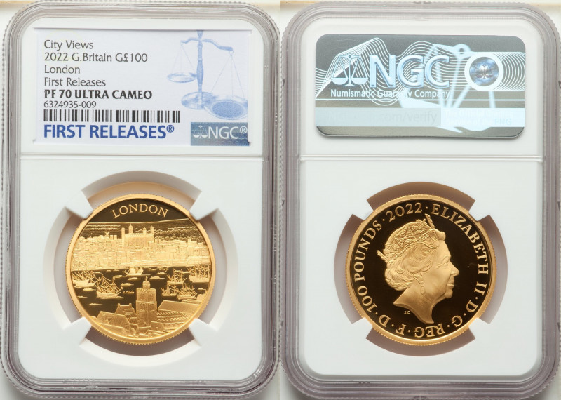 Elizabeth II gold Proof "City View - London" 100 Pounds (1 oz) 2022 PR70 Ultra C...