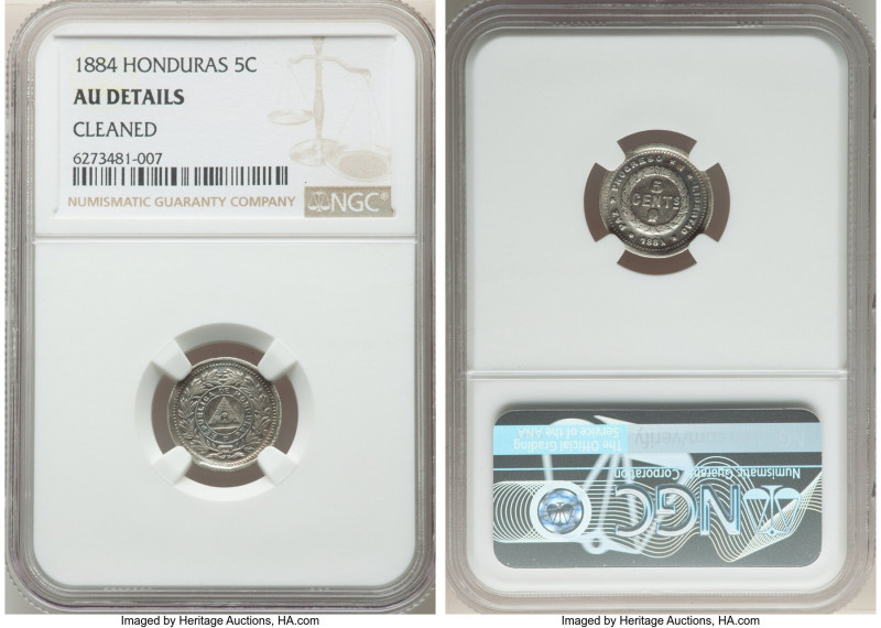 Republic 5 Centavos 1884 AU Details (Cleaned) NGC, Tegucigalpa mint, KM48. First...