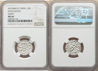 Mughal Empire. Shah Jahan 1/2 Rupee AH 1068 Year 31 (1657/1658) MS64 NGC, Surat mint, KM235.23. Grainy textured flan, untoned argent surfaces. 

HID09...