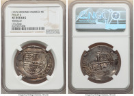 Philip II Cob 4 Reales ND (1572-1589)-oMo XF Details (Tooled) NGC, Mexico City mint, Cal-503. 13.22gm. Struck on a round flan, showing the usual perip...