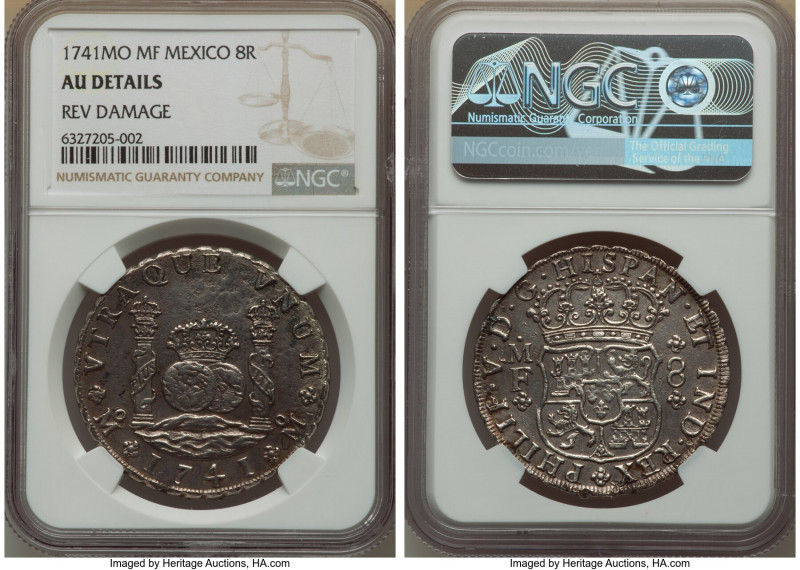 Philip V 8 Reales 1741 Mo-MF AU Details (Reverse Damage) NGC, Mexico City mint, ...